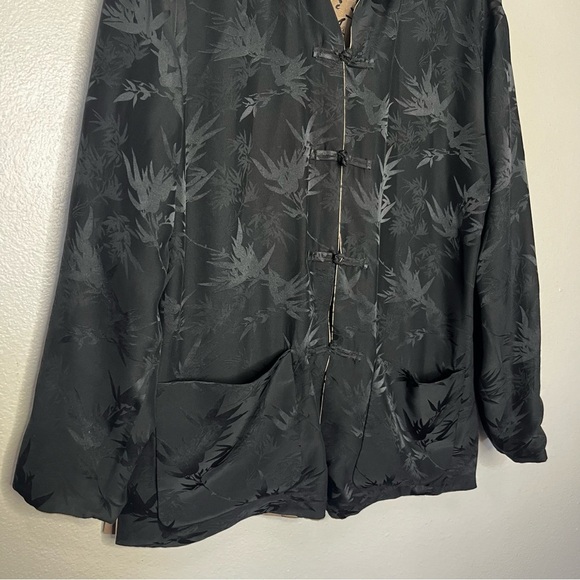 Chicos Design 100% Silk Jacket Reversible Size 1 (Med) Asian Inspired Tan Black - Picture 9 of 13